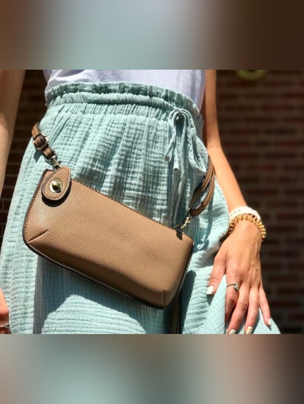 Joy Susan Women's Mini Crossbody Wristlet Clutch Camel With 2 Detachable Straps
